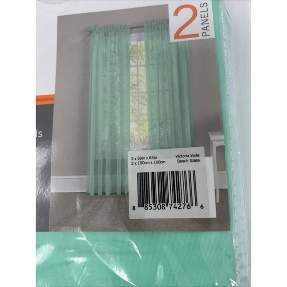 Pairs to Go Rod Pocket Sheer Window Panels set of (2) Beach‎ Glass Green 59x63